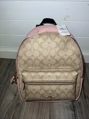 Coach Pink Trim Signature Canvas Backpack